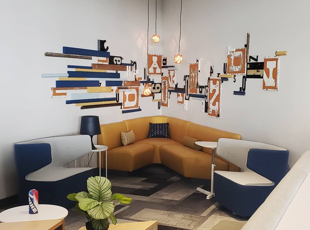 Finished this installation piece for @galleriekc .
.
.
Reclaimed wood, signage, and miscellaneous salvaged letters from around Kansas City make up this Club Room’s VIP corner!
.
With incredible help from @molmir and @grandpazane ⚒️